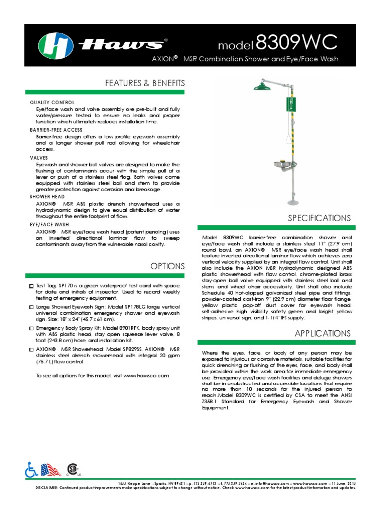 Haws Model 8309wc Specsheet PDF Shower Valve Free 30day Trial
