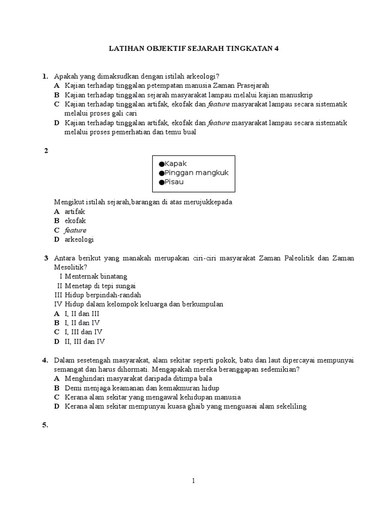 Soalan Objektif Sejarah Tingkatan 4 Kssm 2020