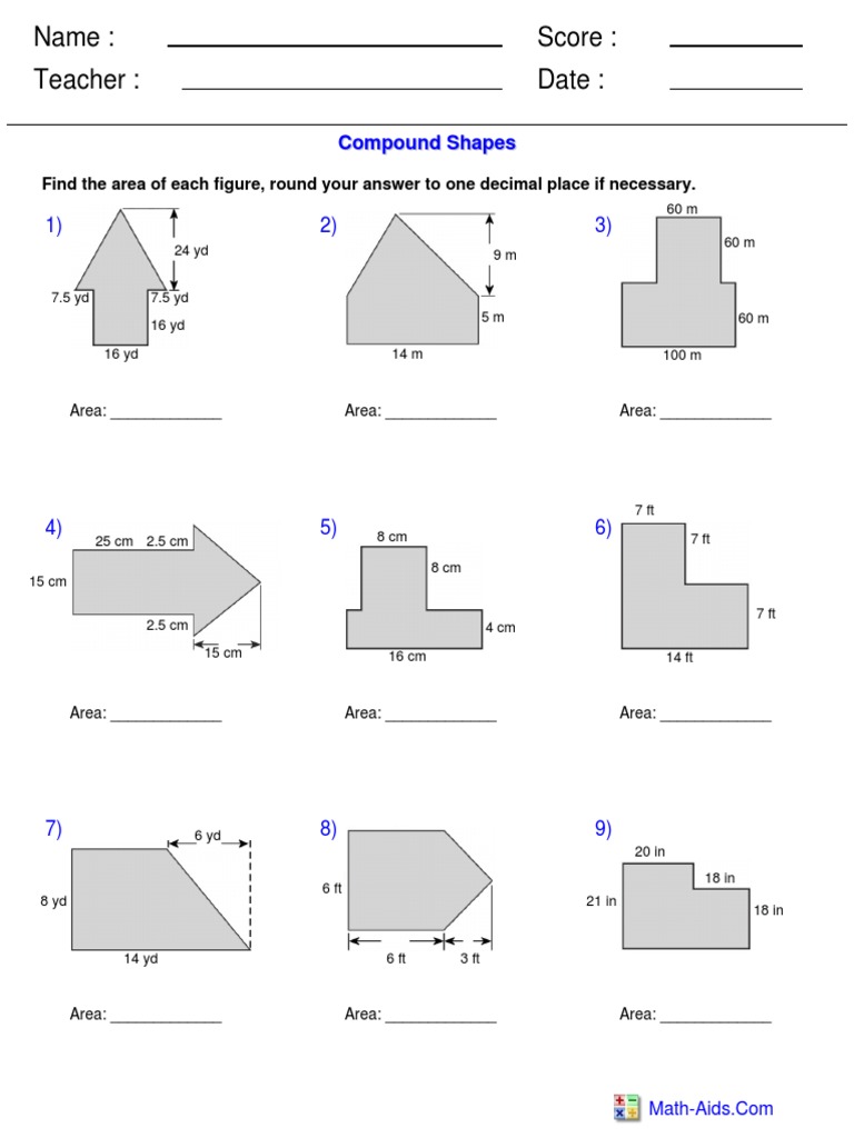 Name: Teacher: Date: Score:: Compound Shapes | PDF