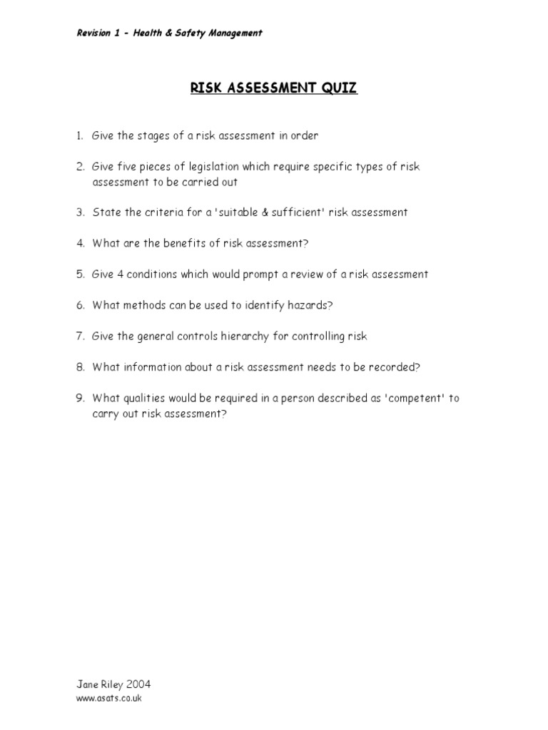 Risk Assessment Quiz | PDF