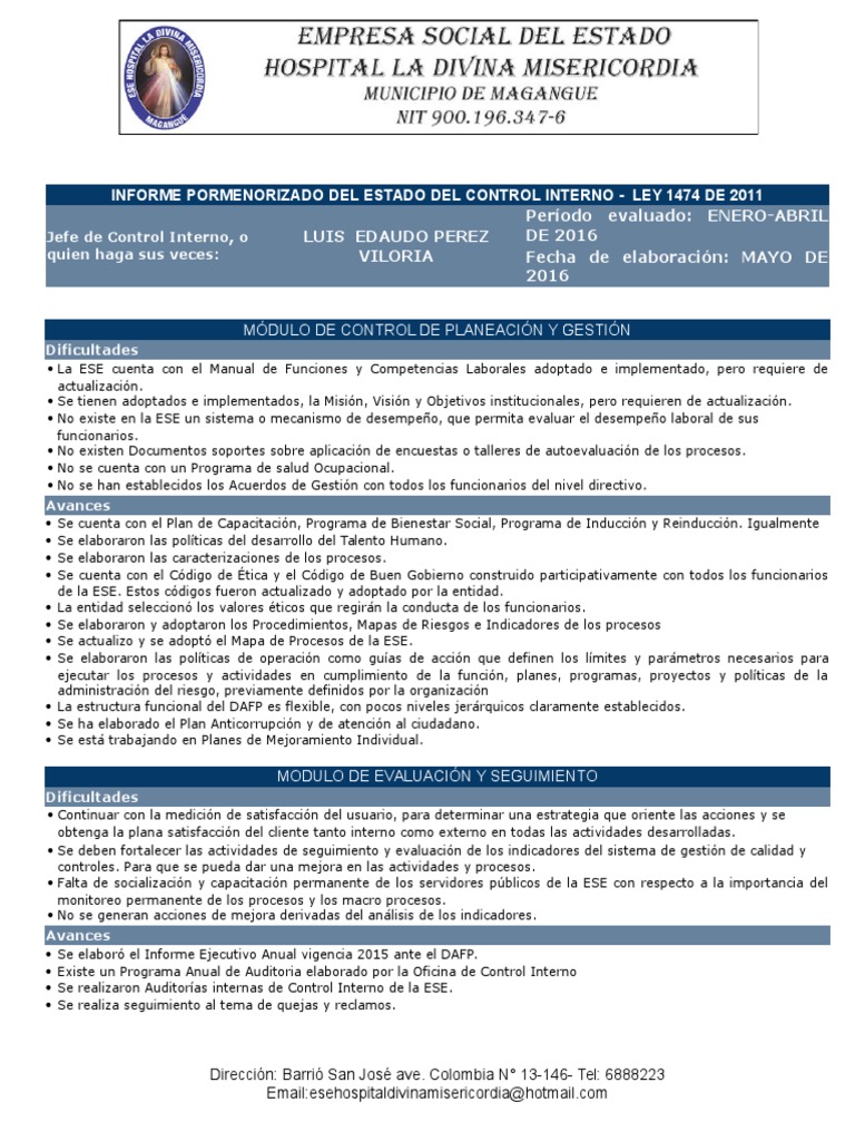 Informe Cuatrimestral de Control Interno | PDF | Planificación | Software