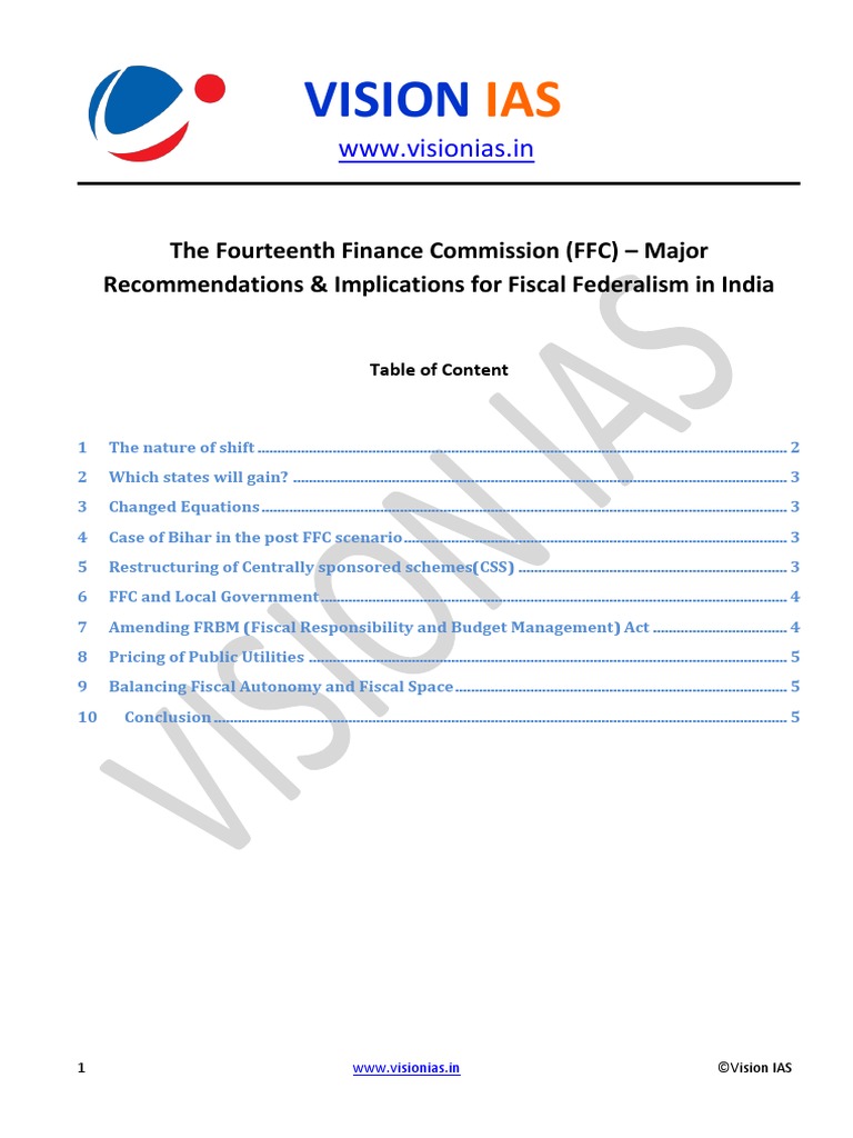 14th Finance Commission Government Of India Government