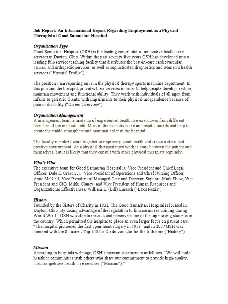 Job Report | PDF | Physical Therapy | Hospital