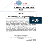 NOTA DE PRENSA N° 007-2016 [congresistas]