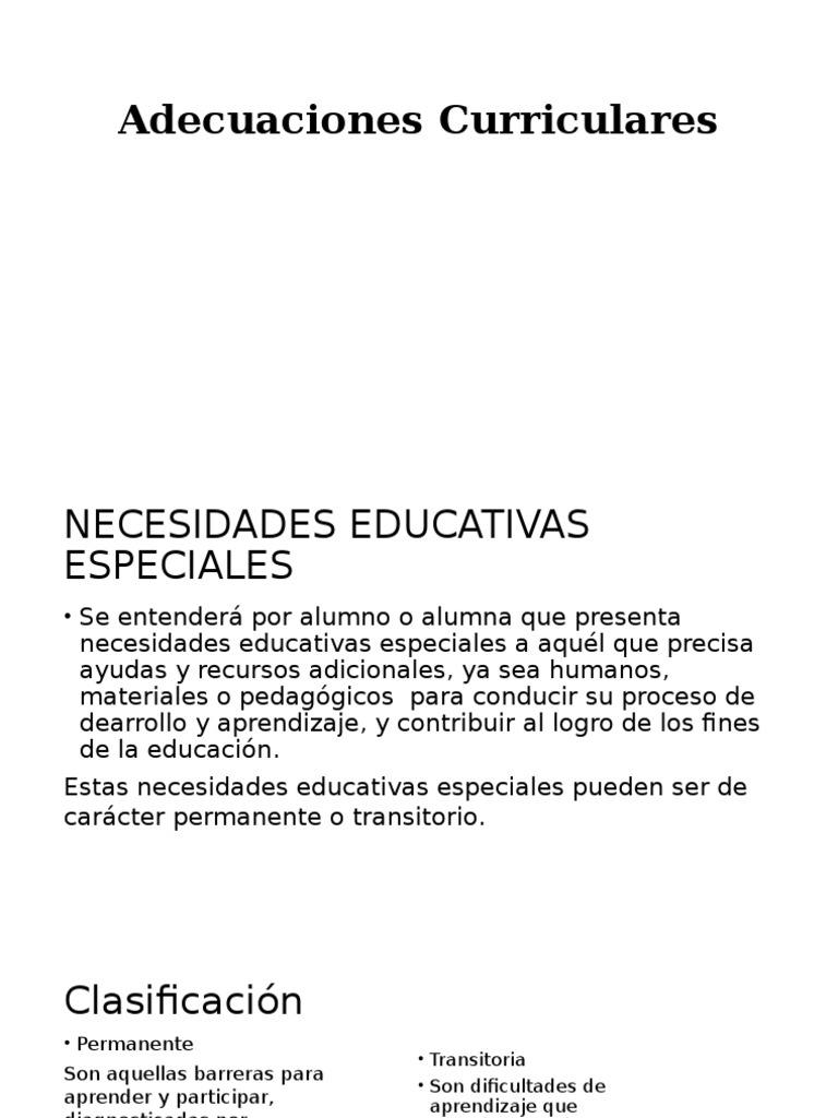 Adecuaciones Curriculares para NEE | PDF | Plan de estudios | Pedagogía