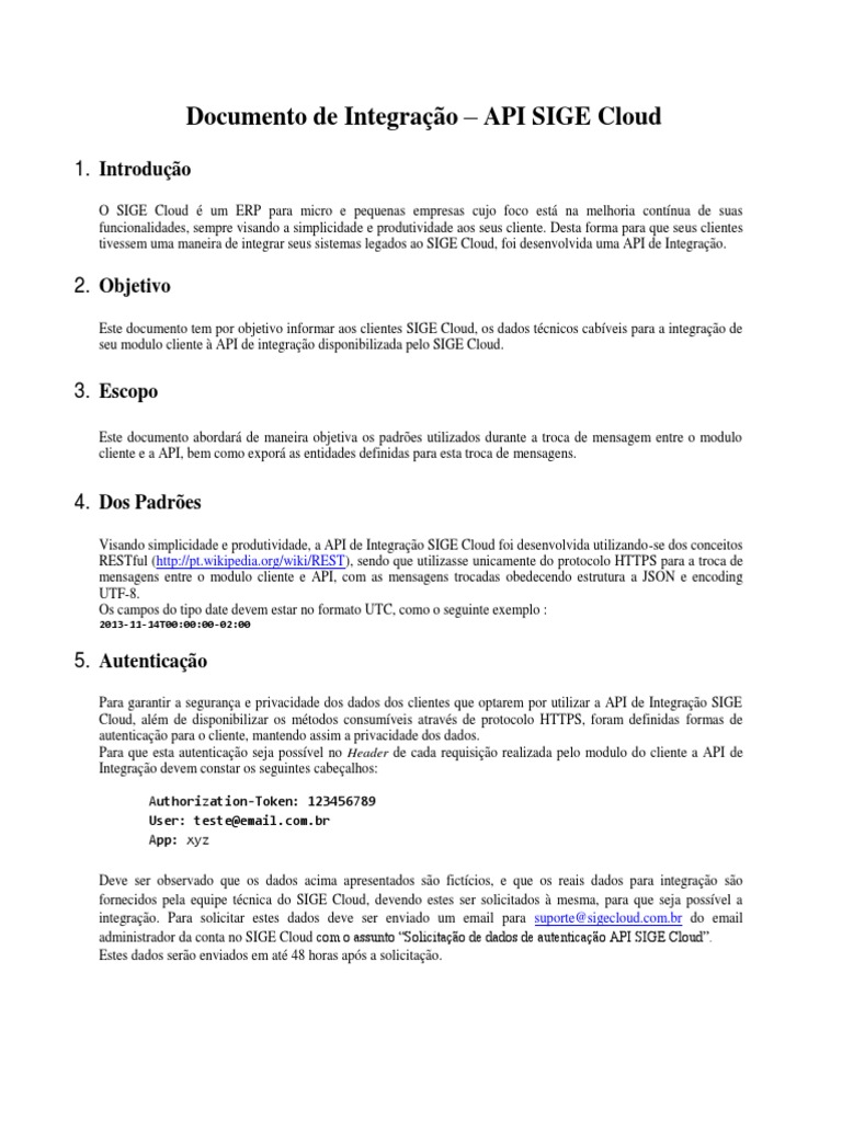 Integração com API SIGE Cloud | PDF | E-commerce | Modelo cliente ...