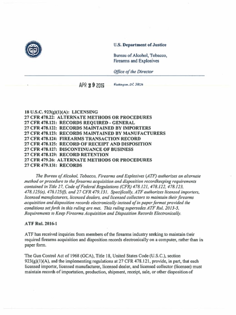 ATF Ruling 2016-1 - Electronic A&d Records | PDF
