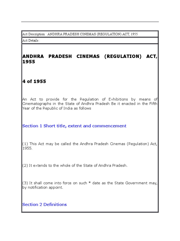 Andhra Pradesh Cinemas (Regulation) Act, 1955 PDF License