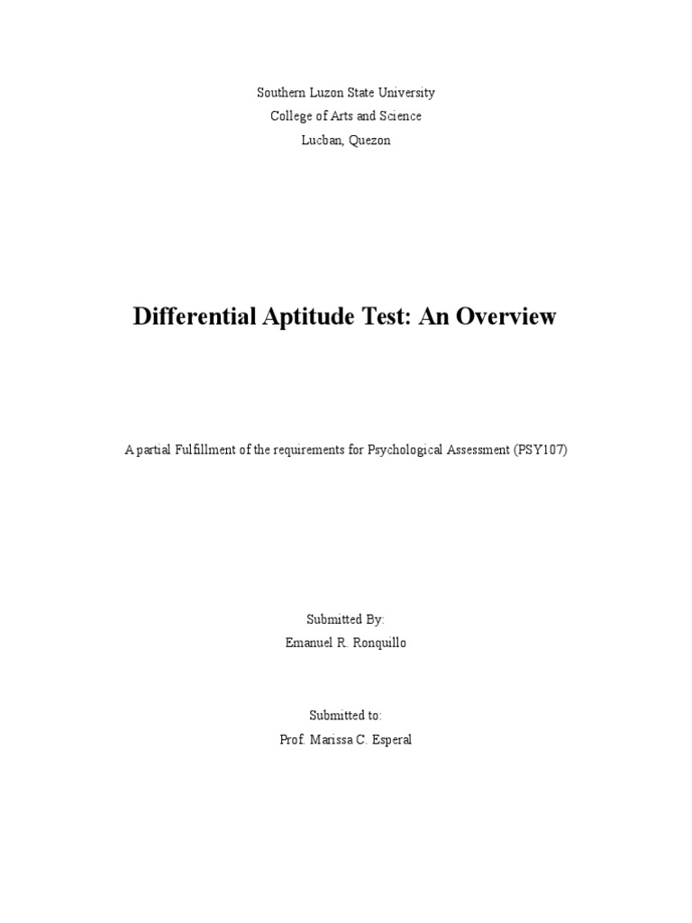 Differential Aptitude Test Information PDF Validity (Statistics