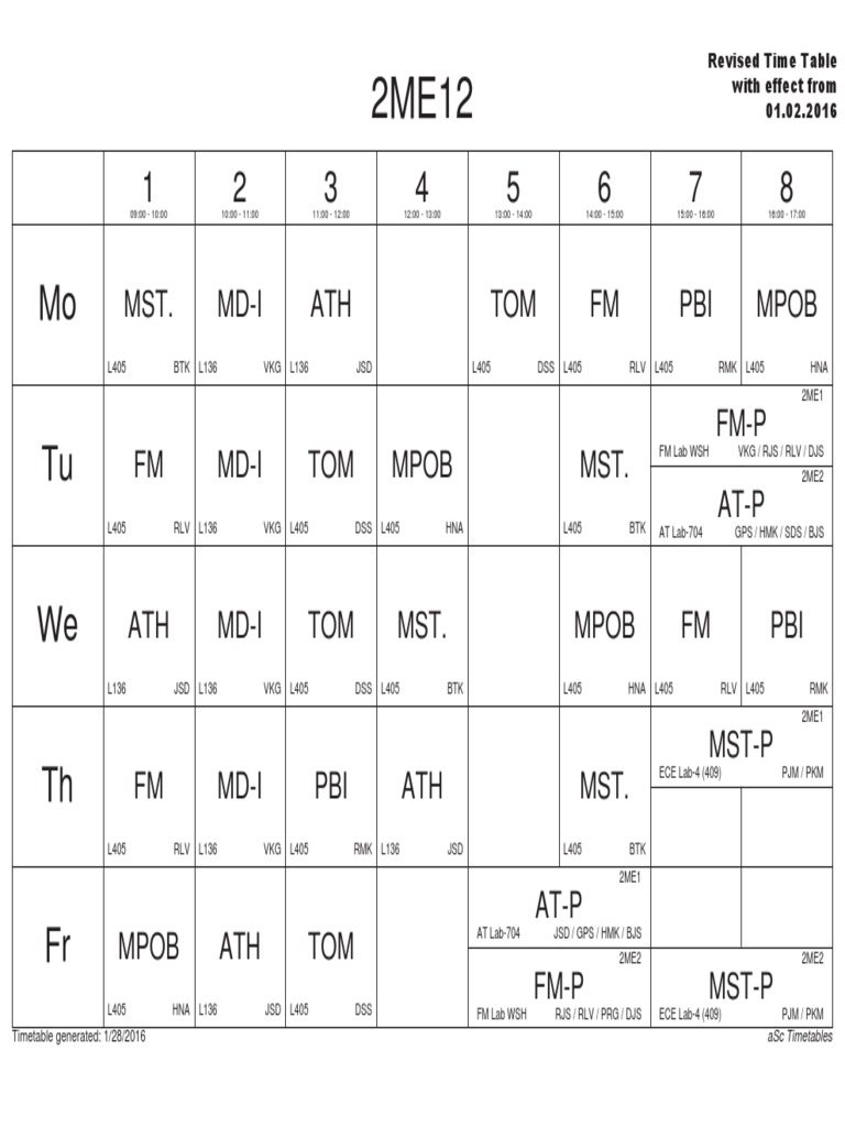 Comprehensive Class Timetable 2016 | PDF | Computers | Technology ...