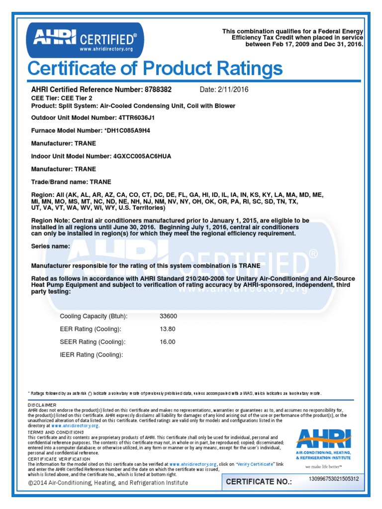 Ahr I Certificate PDF Air Conditioning Heating, Ventilating, And