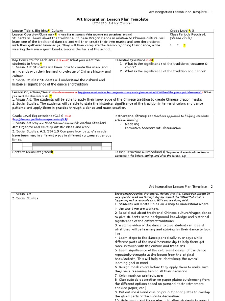 art lesson plan template | Lesson Plan | Learning