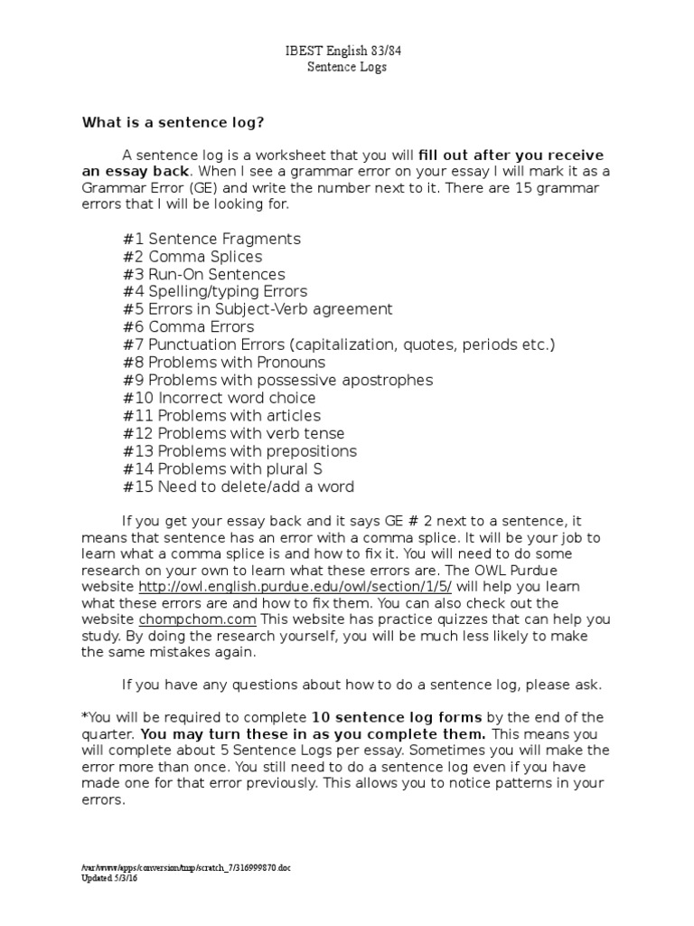 Grammar Error Sentence Log Guide | PDF