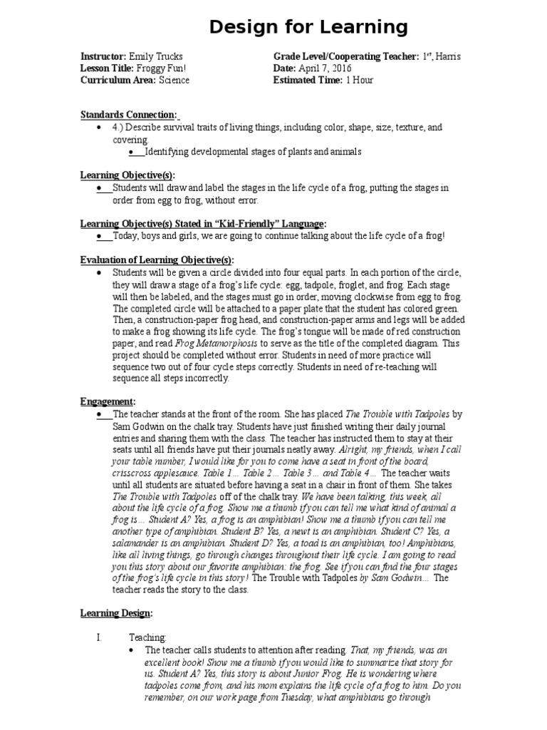 Frog Life Cycle Lesson Plan | PDF | Frog | Amphibian