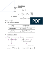 MOS-FET: Modes of Operation A. Cutoff: I 0 B. Linear I K ( (V V) V V 2) C. Saturation I K 2 (V V) Where: BJT: Modes of Operation