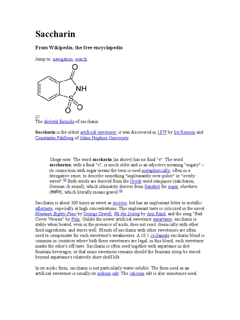 Saccharin Sugar Substitute Food And Drink