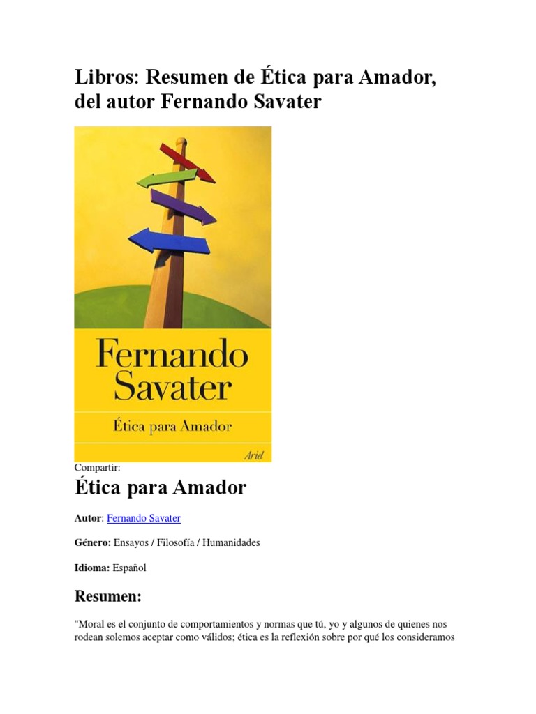 Resumen Del Libro Etica Para Amador Por Capitulos Caja