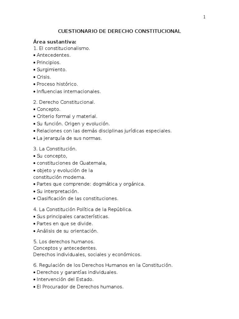 Cuestionario de Derecho Constitucional | PDF | Constitución | Jurisdicción