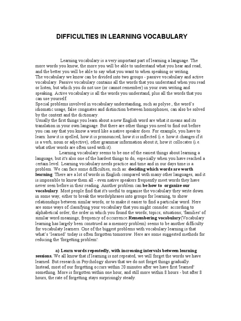 Challenges in Learning English Vocabulary | PDF | Vocabulary | Word