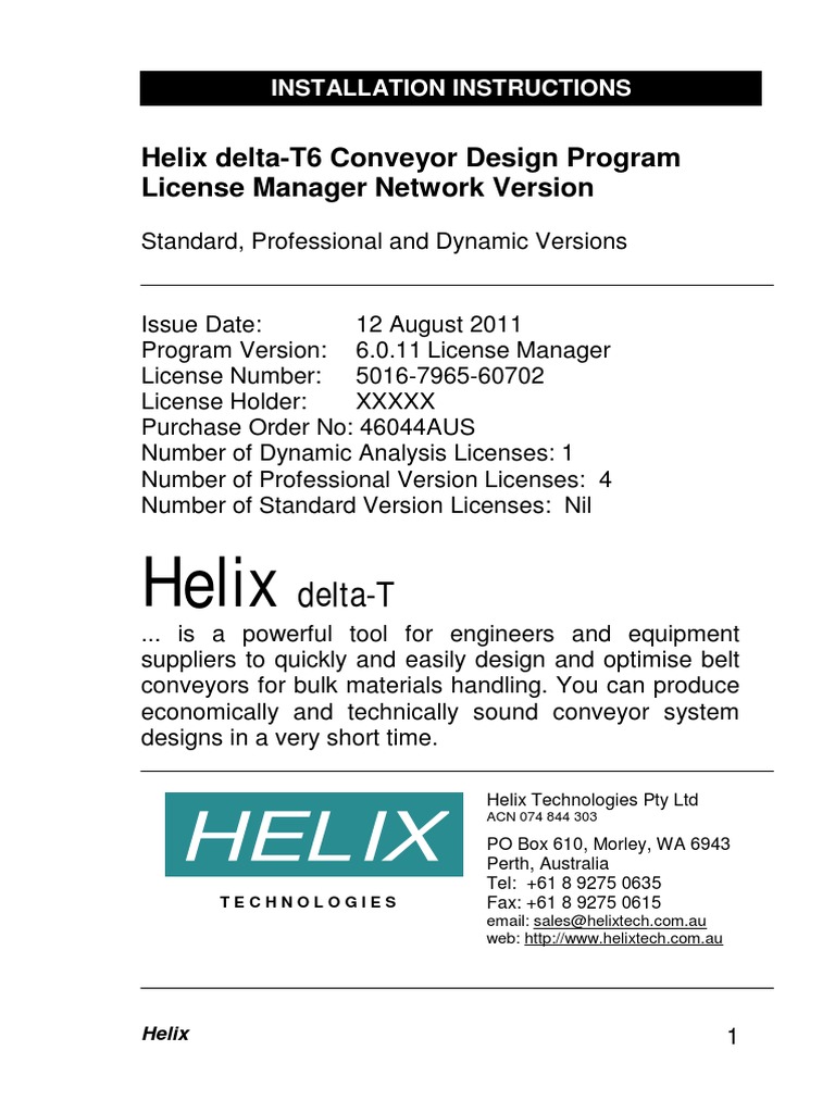 Helix DeltaT6 License Manager Sample Installation Instructions PDF