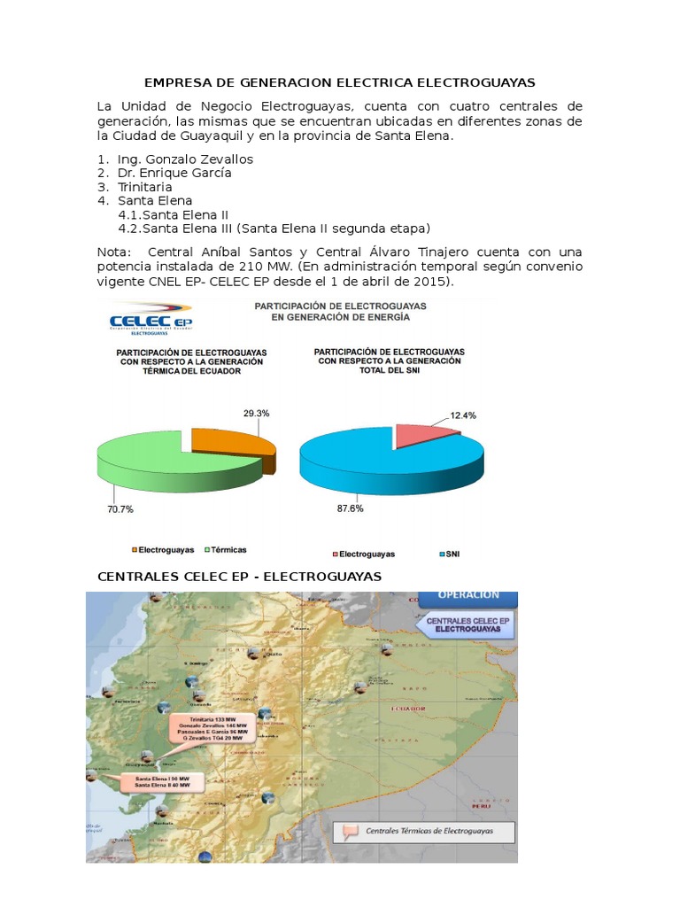 Centrales de Electroguayas en Guayaquil | PDF | Generación eléctrica ...