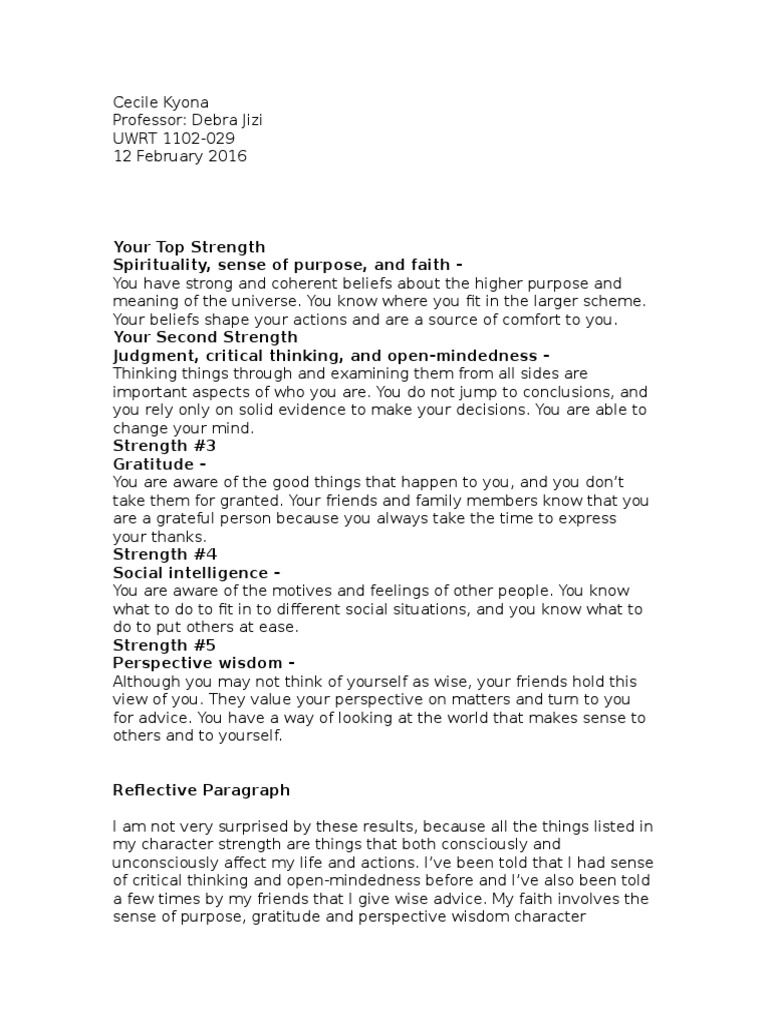 Personal Strengths Reflection Essay | PDF | Career & Growth | Self ...
