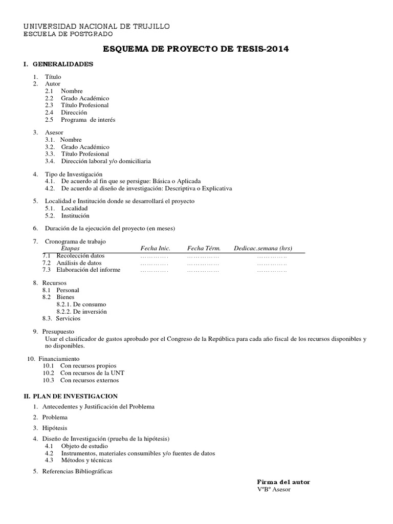 Esquema de Proyecto de Tesis 2014 | PDF | Teoría | Hipótesis