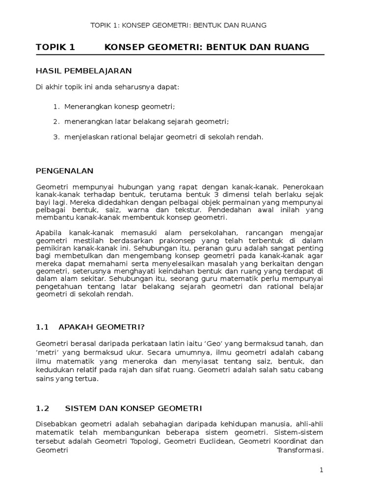 Topik 1 Konsep Geometri Pdf