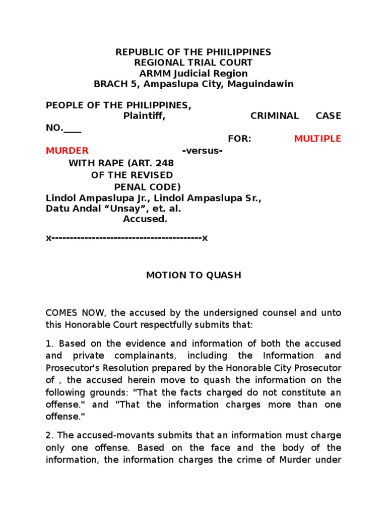 Motion To Quash PDF Prosecutor Crime & Violence