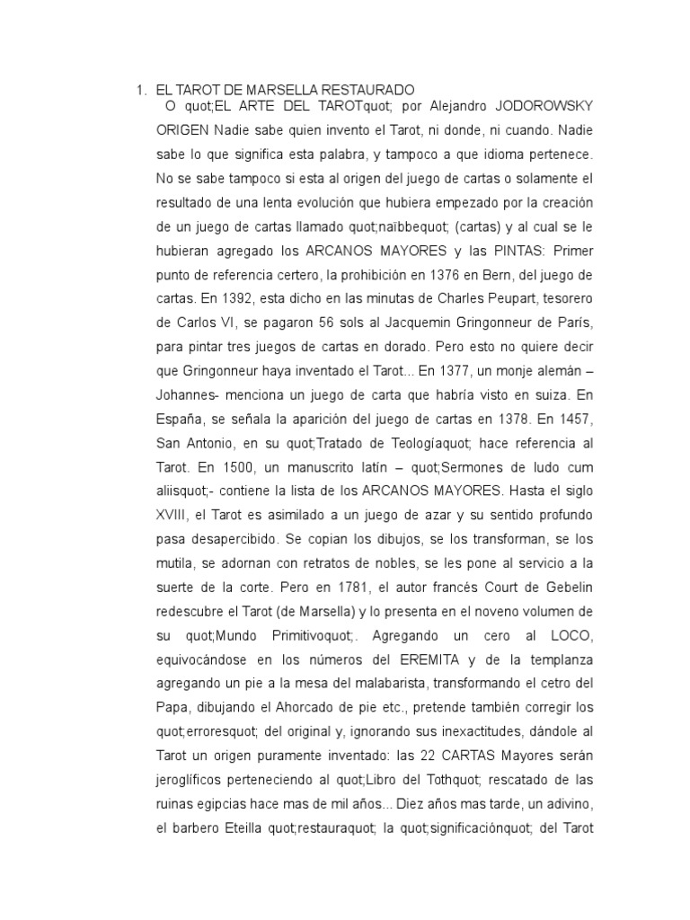 Restauración del Tarot de Marsella | PDF | Tarot | Jugando a las cartas