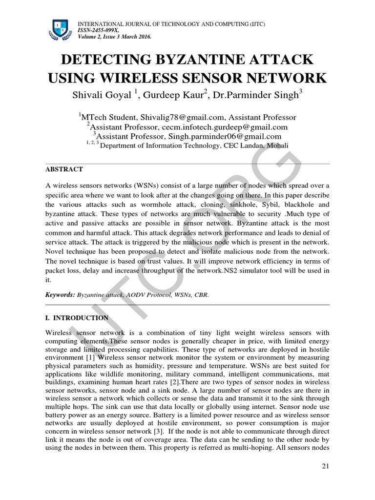 Byzantine Attack Detection in WSNs | PDF | Wireless Sensor Network ...