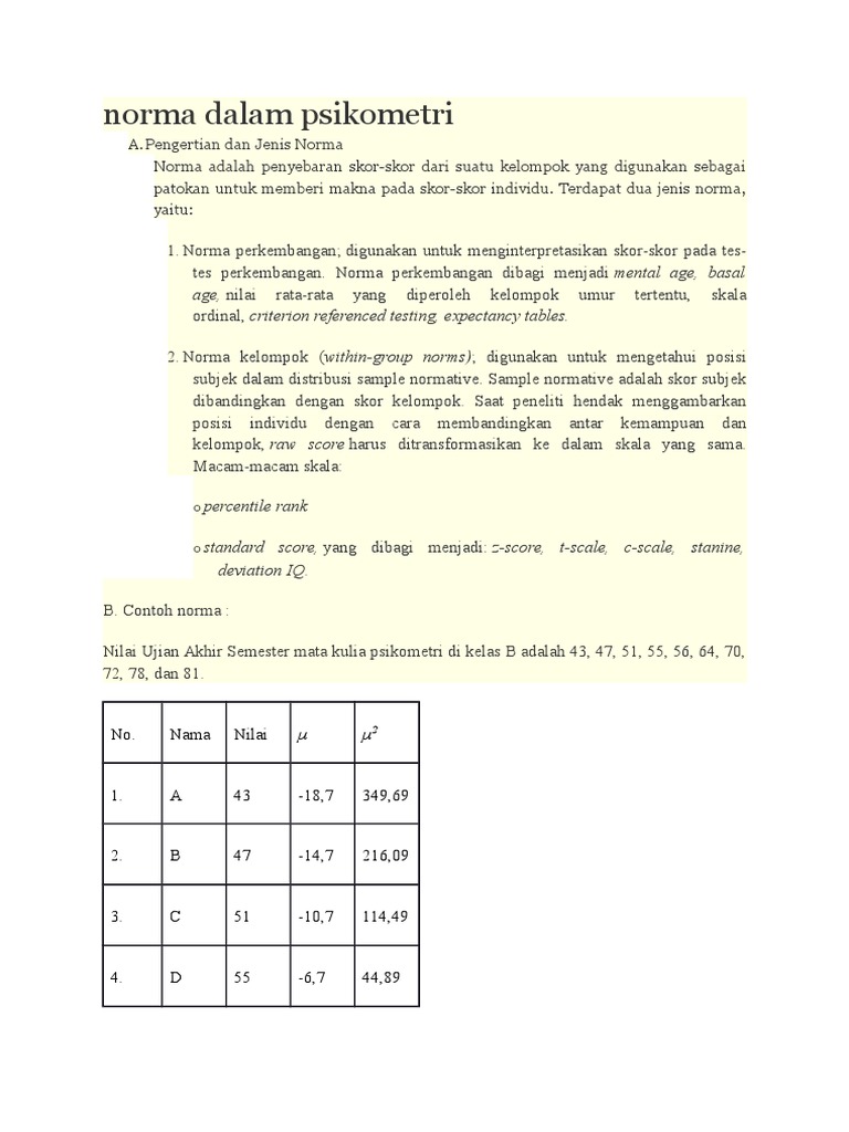 Norma dalam Psikometri dan Jenisnya | PDF | Karier & Perkembangan ...