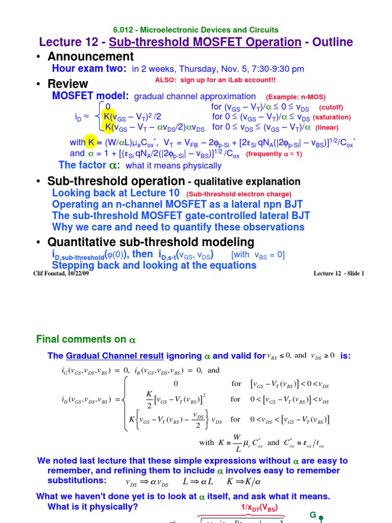 Subthreshold MOSFET Operation Analysis | PDF | Field Effect Transistor ...