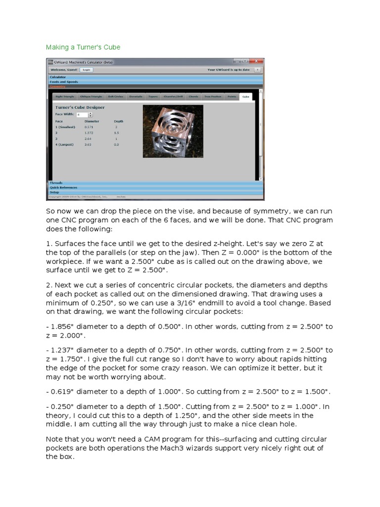 CNC Guide: Making a Turner's Cube | PDF