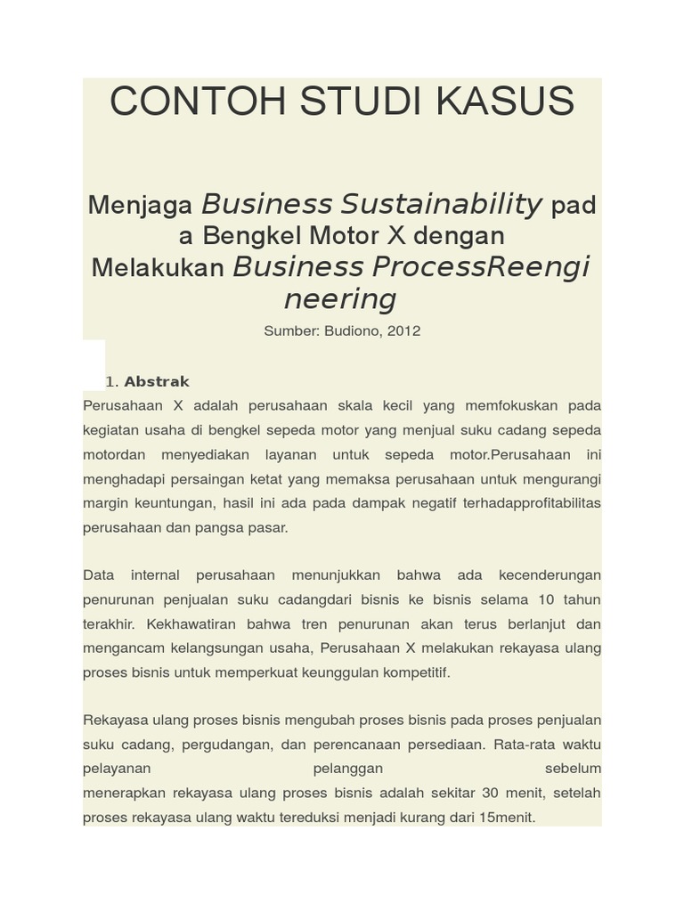 Contoh Studi Kasus Bengkel Motor