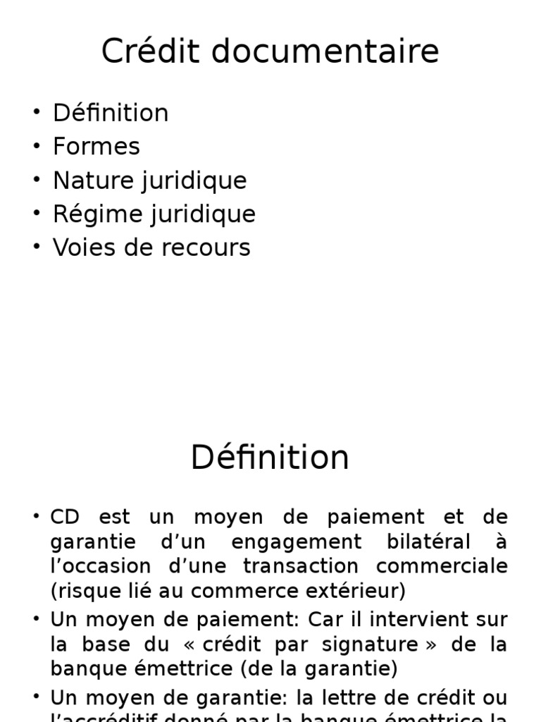 Définition et Mécanisme du Crédit Documentaire | PDF | Lettre de crédit ...