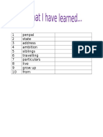 1 Penpal 2 State 3 Address 4 Ambition 5 Siblings 6 Travelling 7 Particulars 8 Live 9 Grow Up 10 From