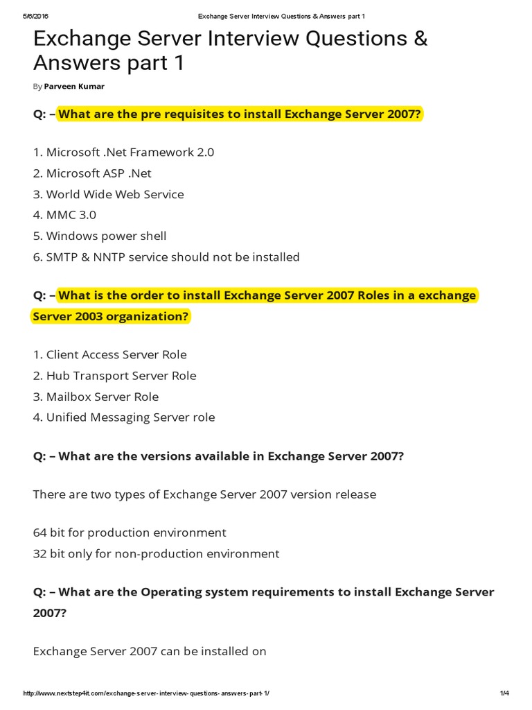 Exchange Server Interview Questions & Answers Part 1 PDF PDF