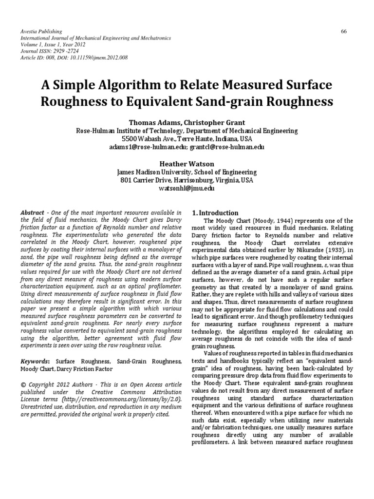 A Simple Algorithm To Relate Measured Surface Roughness To Equivalent