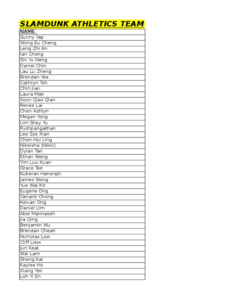 SlamDunk Athletics Team Roster | PDF