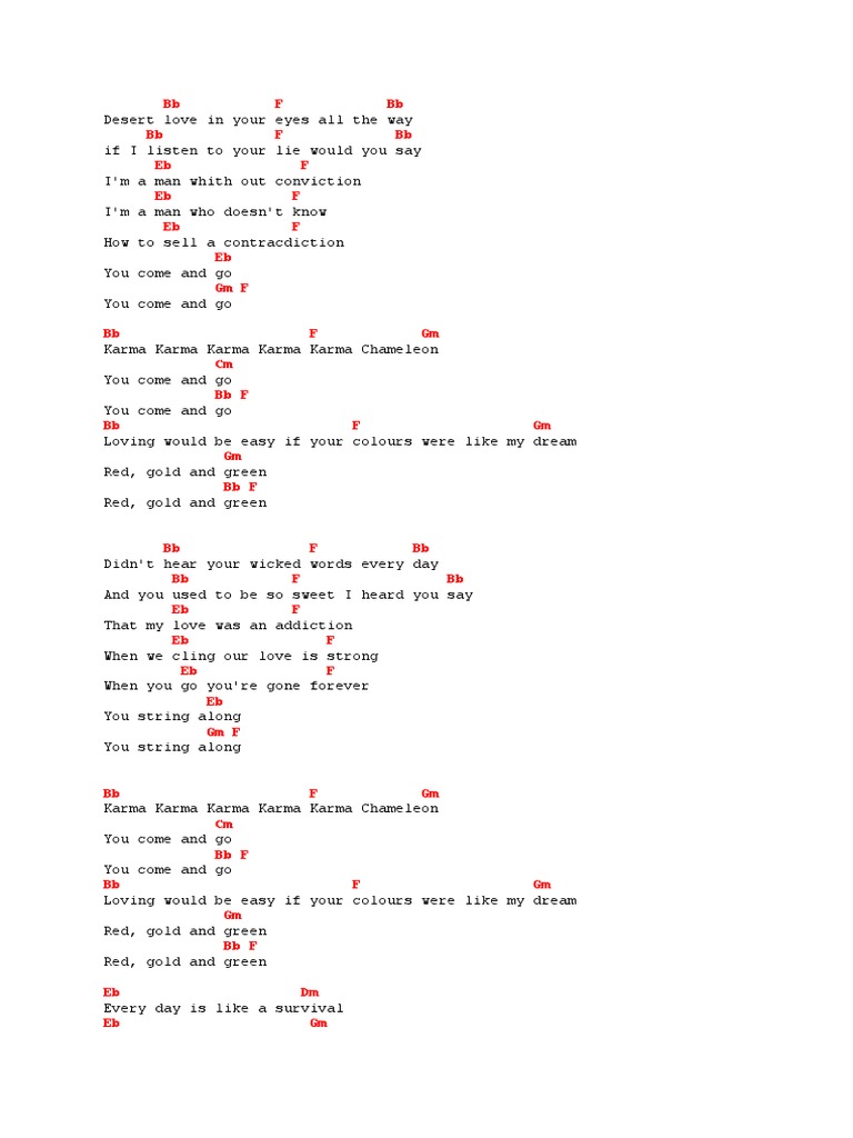 Culture Club - Karma Chameleon | PDF | Songs | Recorded Music