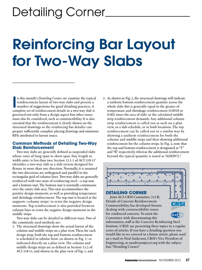 Reinforcing Bar Layout for TwoWay Slabs Column Beam (Structure)