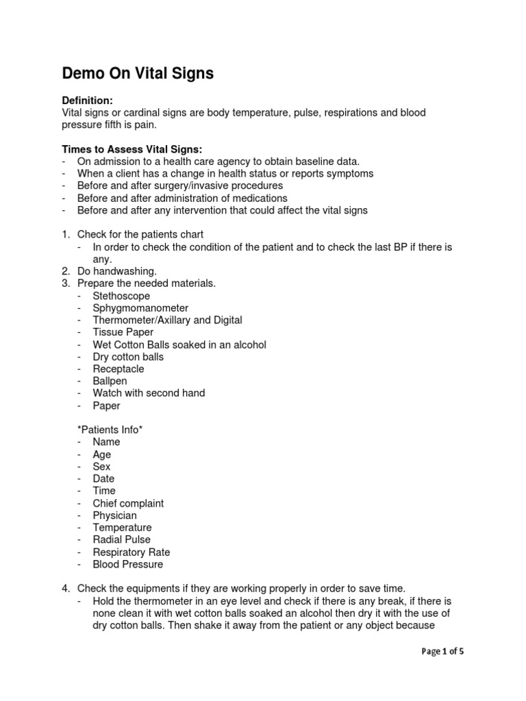 Vital Signs (Body Temperature, Pulse Rate, Respiration Rate, Blood