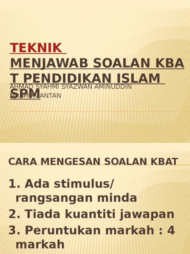 Teknik Menjawab Soalan Kbat Pendidikan Islam Spm Pdf