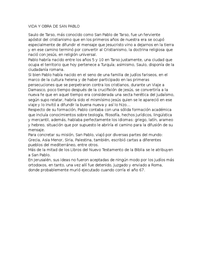 Vida y Obra de San Pablo | PDF | Pablo el apóstol | Jesús