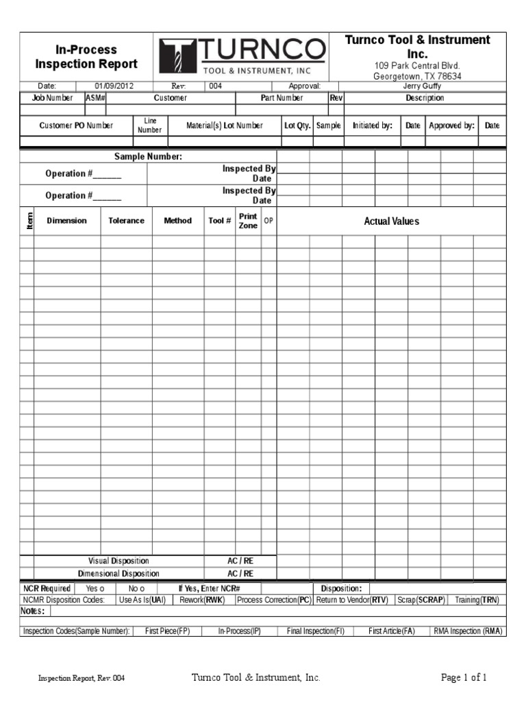 In-Process Inspection Report Rev. 004 | PDF