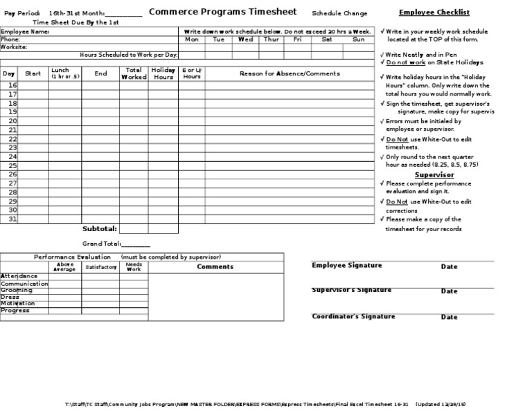 Excel Timesheet Instructions and Template | PDF | Finance & Money ...