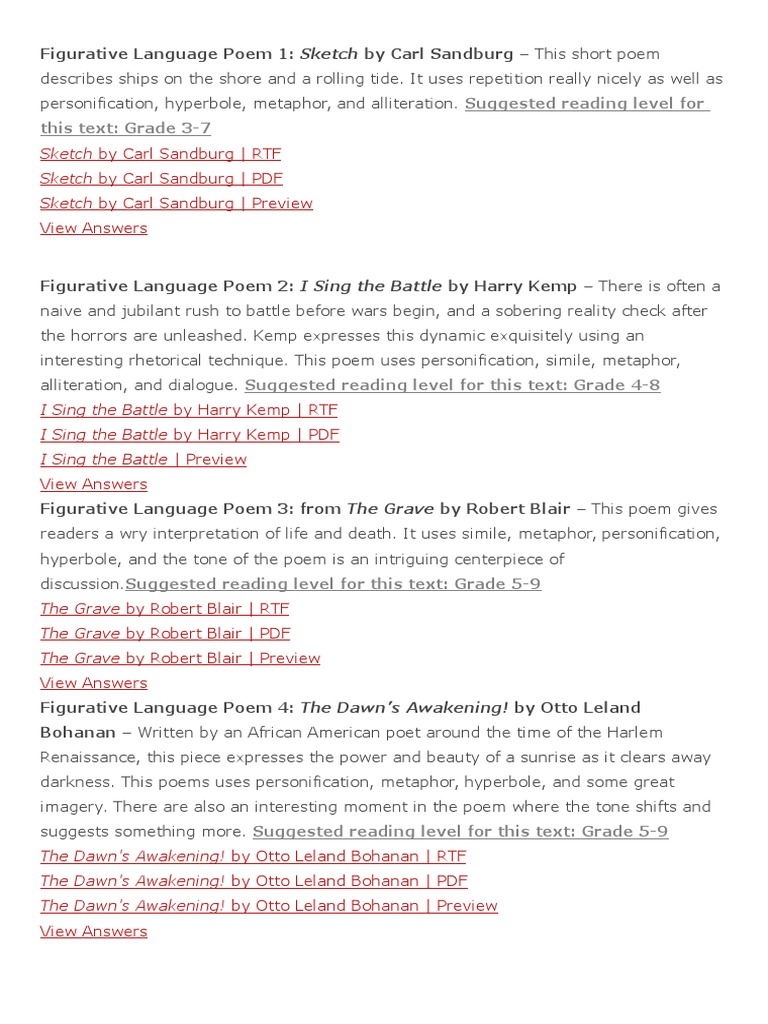 worksheet Figurative Language Worksheets Pdf figurative language poem 1 poetry