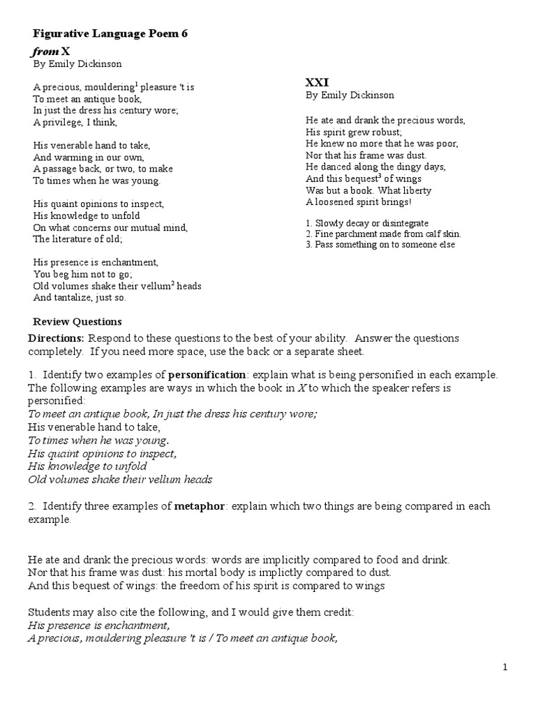 Figurative Language Poem 6 PDF Poetry