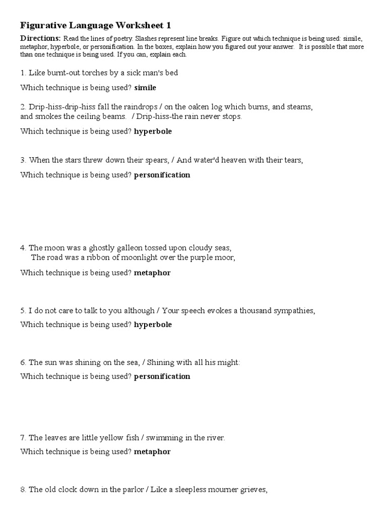 Figurative Language Techniques Explained | PDF | Poetic Devices ...